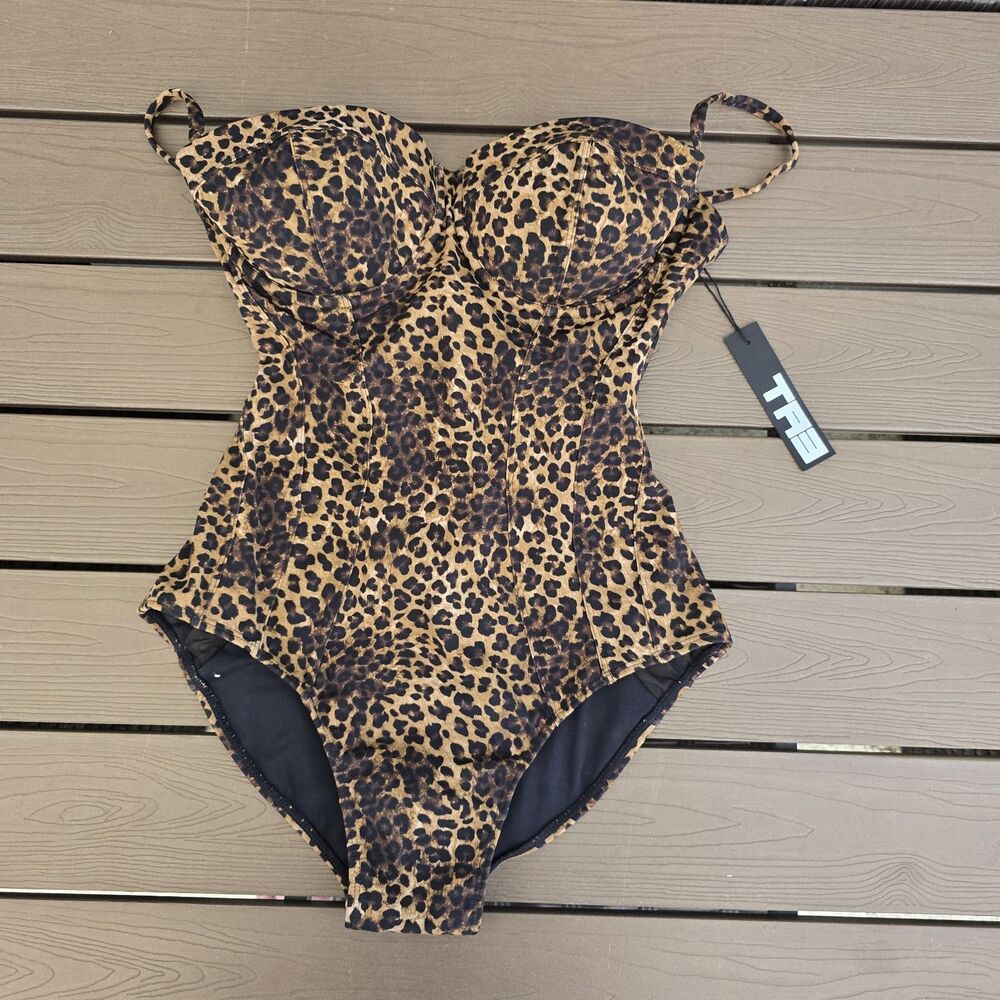TA3 Leopard Pushy One Piece Swimsuit Shapewear Reg Long Torso Cup D/DD SZ L New